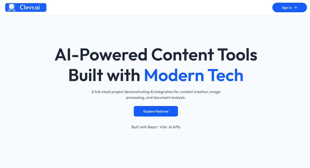 clevrAI – Full-Stack AI Suite project screenshot